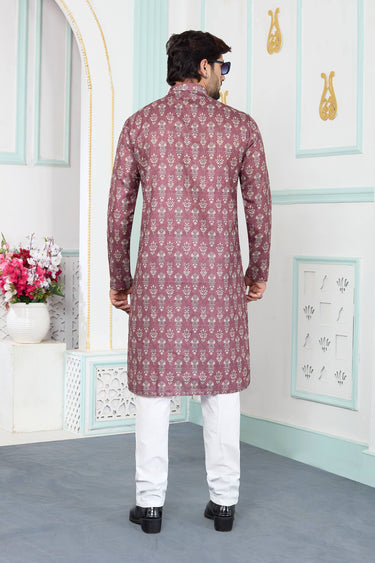 Art Silk Wine Men Readymade Kurta With Aligadhi Pant For Function Wear