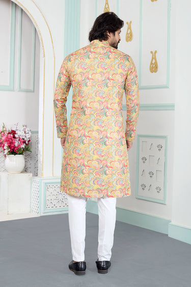 Multi Color Function Wear Art Silk Readymade Kurta Pyjama For Men