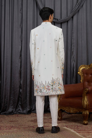 Art Silk Fabric Cream Readymade Indo Western For Men