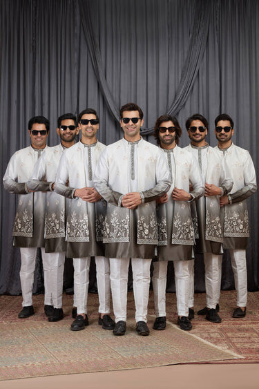 Art Silk Embroidered White Readymade Kurta Pyjama With Jacket For Men