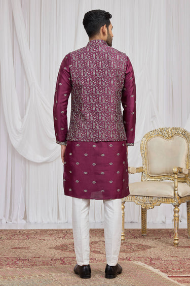 Art Silk Fabric Wine Sangeet Wear Readymade Kurta Pyjama For Men