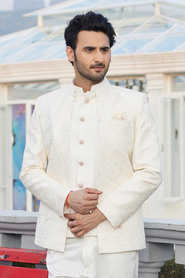 Royal Look Art Silk Fabric Readymade Jodhpuri Jacket In Beige Color