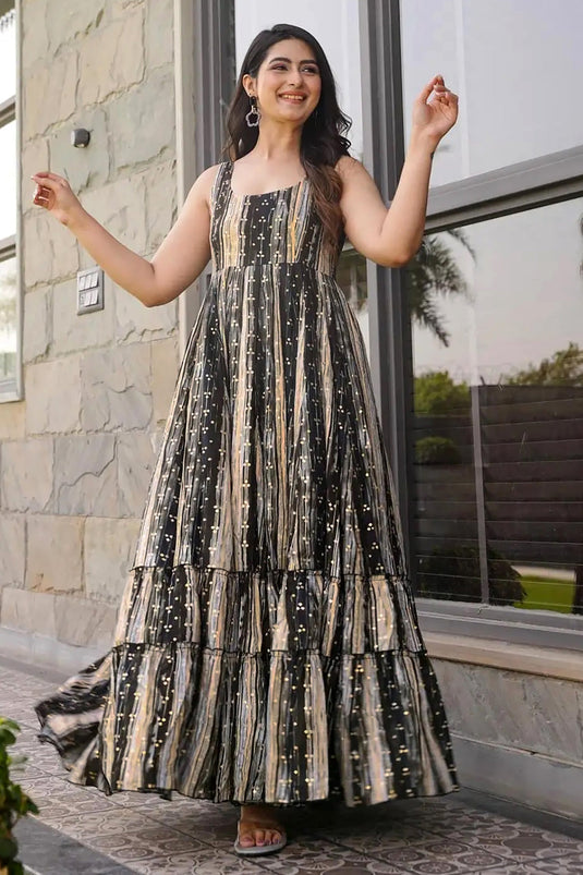 Outstanding Black Color Printed Anarkali Gown