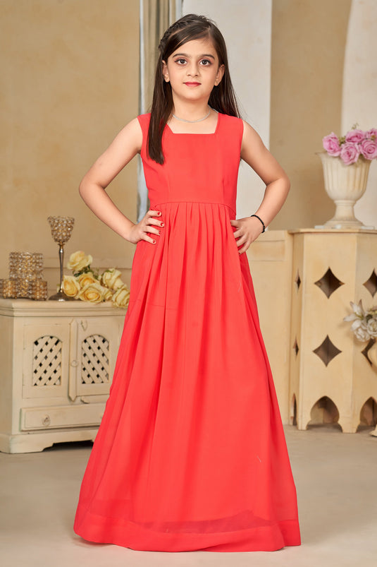 Red Color Georgette Fabric Function Wear Digital Printed Readymade Kids Gown With Shrug