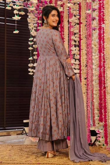 Muslin Casual Simple Anarkali Dress In Lavender Color