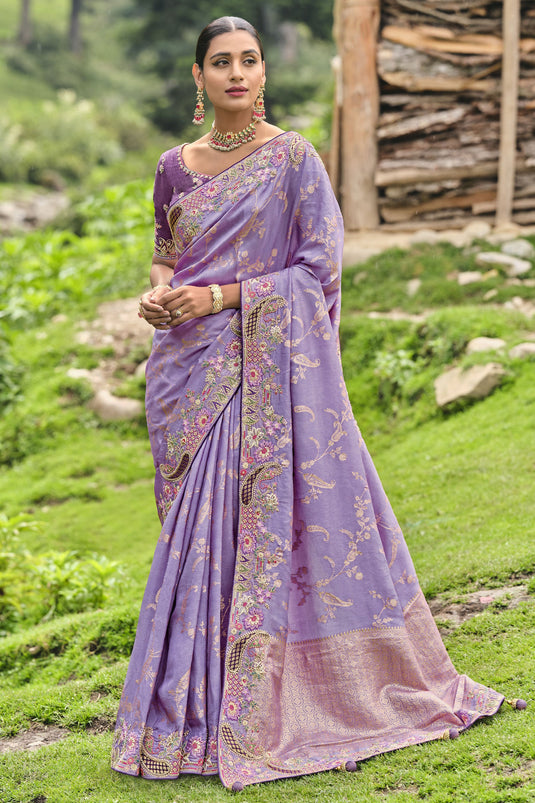 Vaishnavi Andhale Lavender Color Glorious Wedding Wear Dola Silk Saree With Border Work