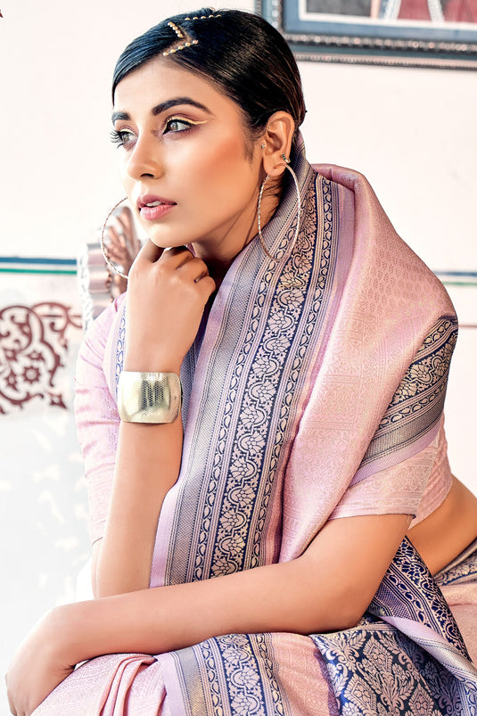 Pink Color Fantastic Art Silk Fabric Saree With Weaving Work