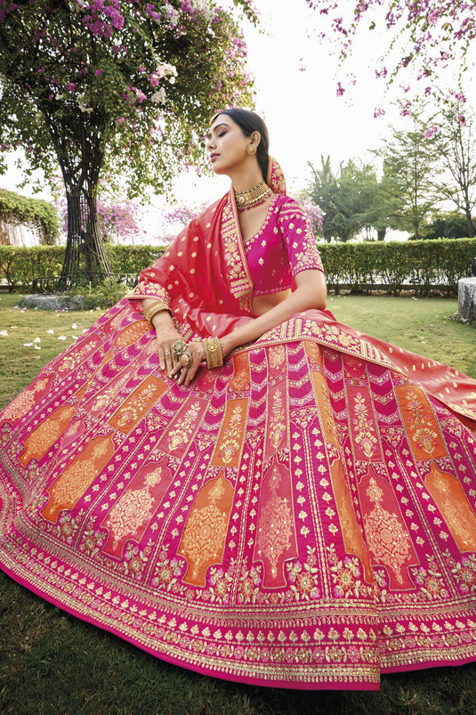 Jacquard Work On Banarasi Silk Fabric Bewitching Lehenga In Multi Color