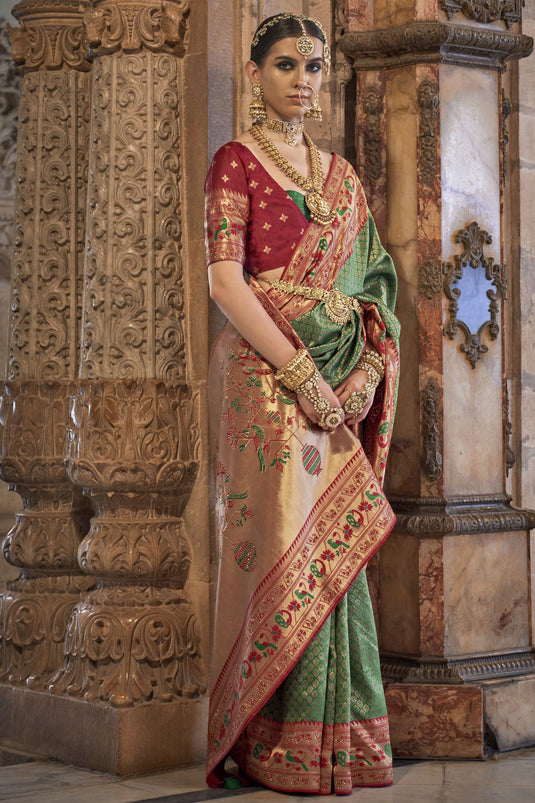 Green Color Patola Silk Festive Wear Fancy Weaving Work Saree