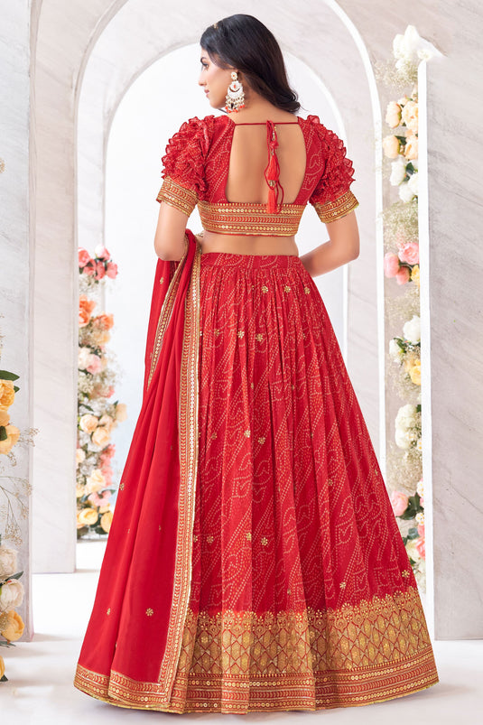 Red Color Georgette Fabric Function Wear Miraculous Readymade Lehenga