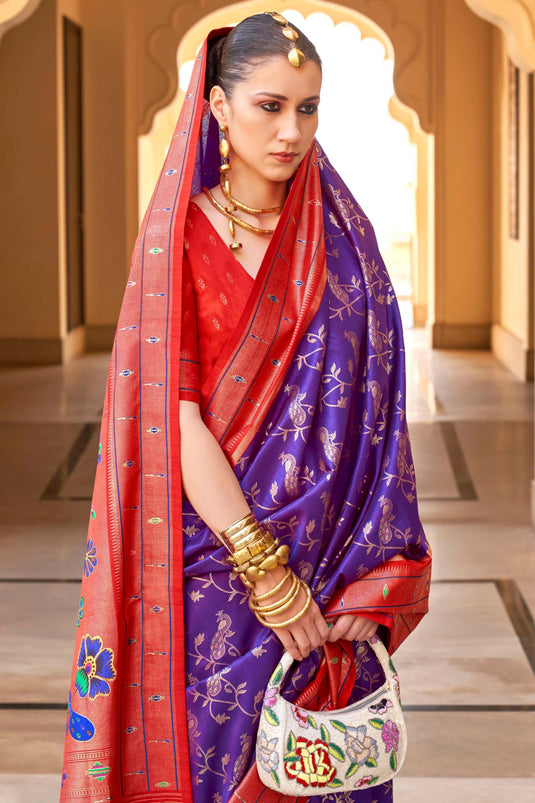 Amazing Lavender Color Art Silk Fabric Saree With Paithini Printed Work