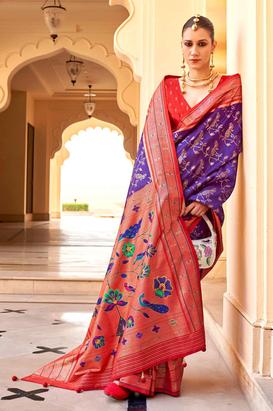 Amazing Lavender Color Art Silk Fabric Saree With Paithini Printed Work
