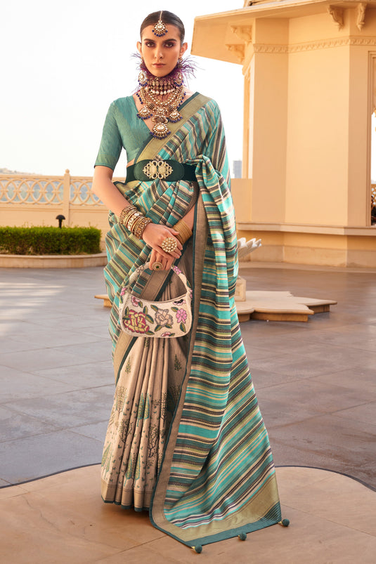 Art Silk Fabric Function Wear Luxurious Saree In Sea Green Color