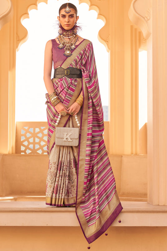Magenta Color Art Silk Fabric Function Wear Luminous Saree