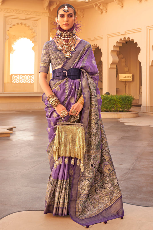 Art Silk Fabric Function Wear Wondrous Saree In Purple Color