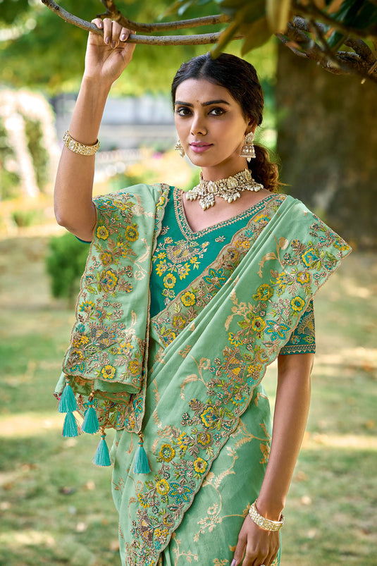 Imperial Sea Green Color Art Silk Fabric Saree With Border Work