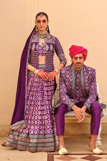 Foil Printed Work Purple Color Glorious Readymade 3 piece Lehenga Choli In Art Silk Fabric
