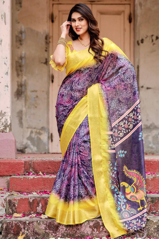 Digital Printed Work On Awesome Art Silk Fabric Saree In Multi Color