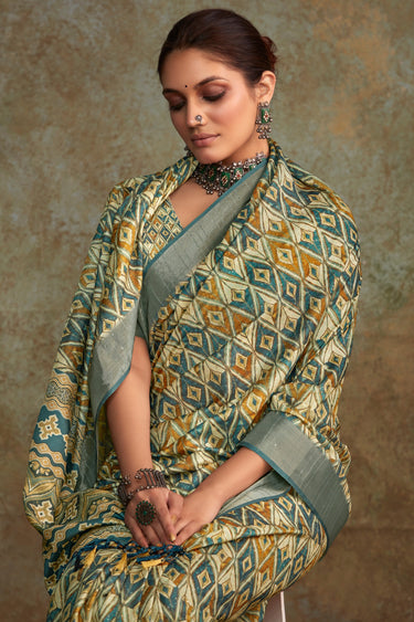 Multi Color Handloom Silk Fabric Special Saree With Printed Work