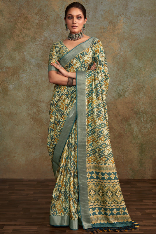 Multi Color Handloom Silk Fabric Special Saree With Printed Work