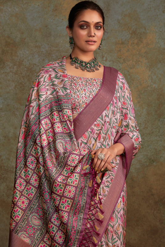 Handloom Silk Fabric Multi Color Pleasance Saree With Printed Work