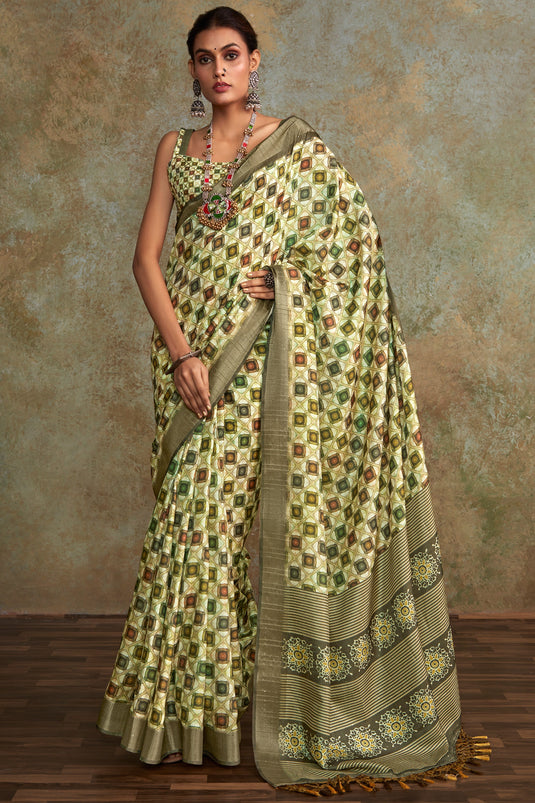 Handloom Silk Fabric Multi Color Riveting Saree With Printed Work