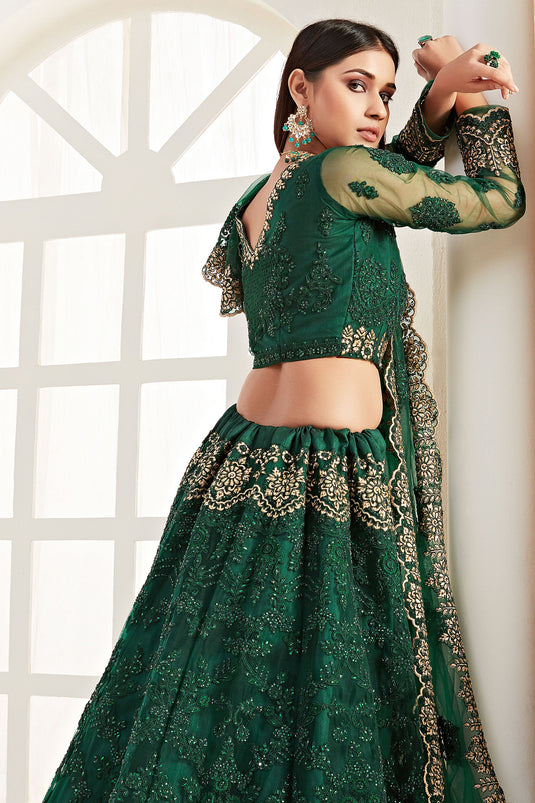 Fabulous Sangeet Wear Net Fabric Green Color Designer Lehenga
