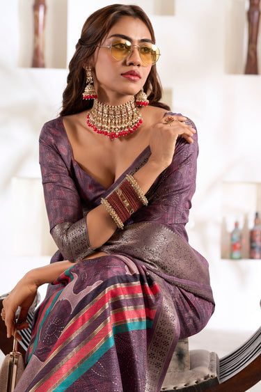 Excellent Dola Silk Fabric Purple Color Saree With Weaving Work