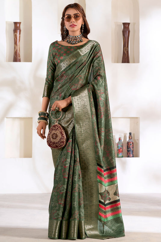 Dark Green Color Weaving Work On Dola Silk Fabric Stunning Saree