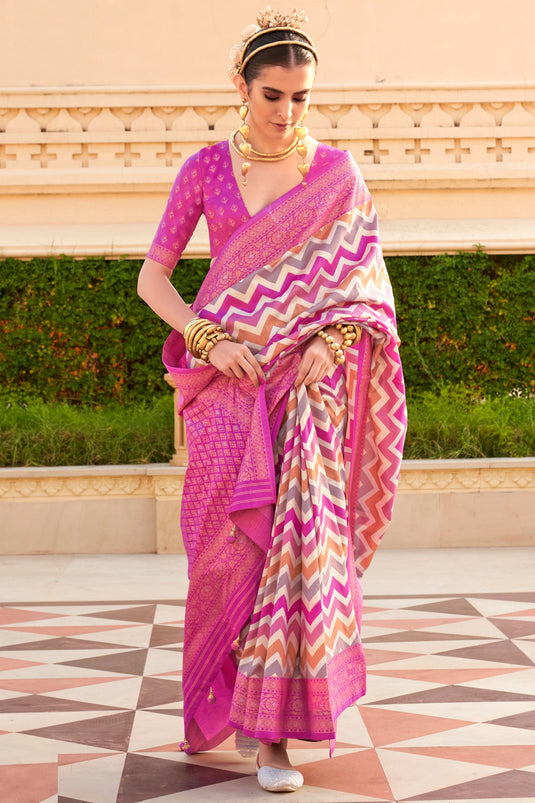 Beguiling Weaving Work On Pink Color Art Silk Fabric Saree