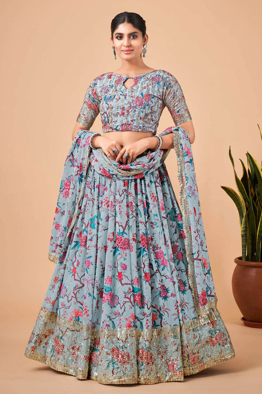 Georgette Fabric Light Cyan Color Elegant Function Wear Lehenga