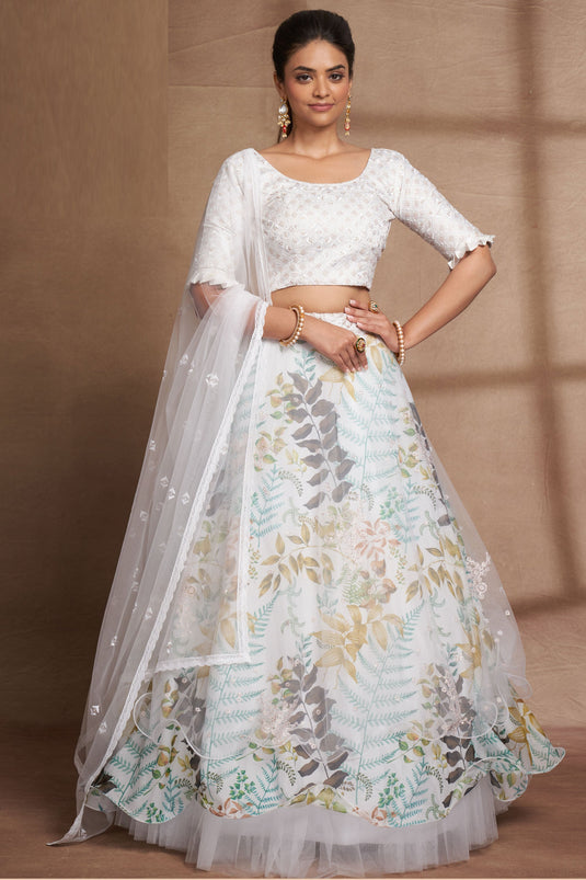 Glorious Sangeet Wear White Color Sequins Work Organza Lehenga Choli