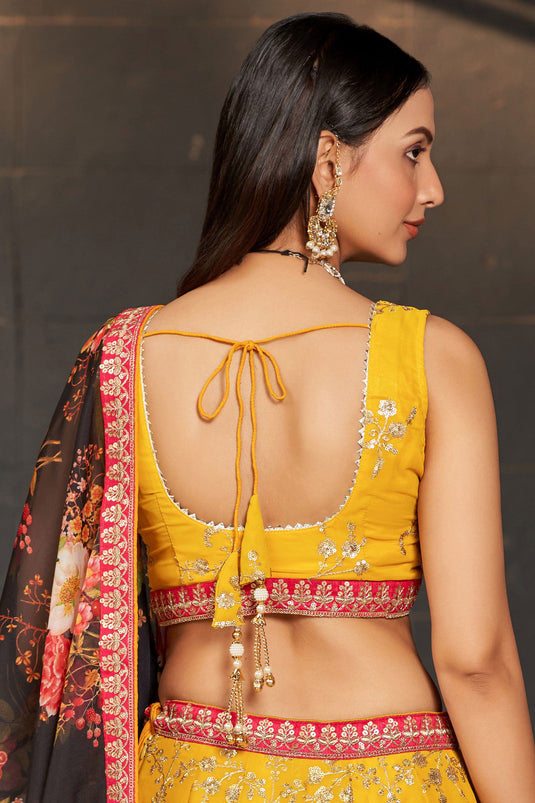 Yellow Color Dazzling Sequins Embroidered Lehenga In Georgette Fabric