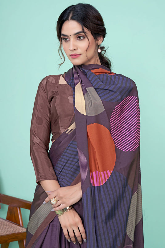 Multi Color Printed Brilliant Crepe Fabric Casual Saree