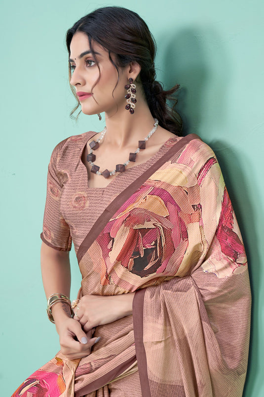 Crepe Fabric Multi Color Glorious Casual Saree With Printed Work