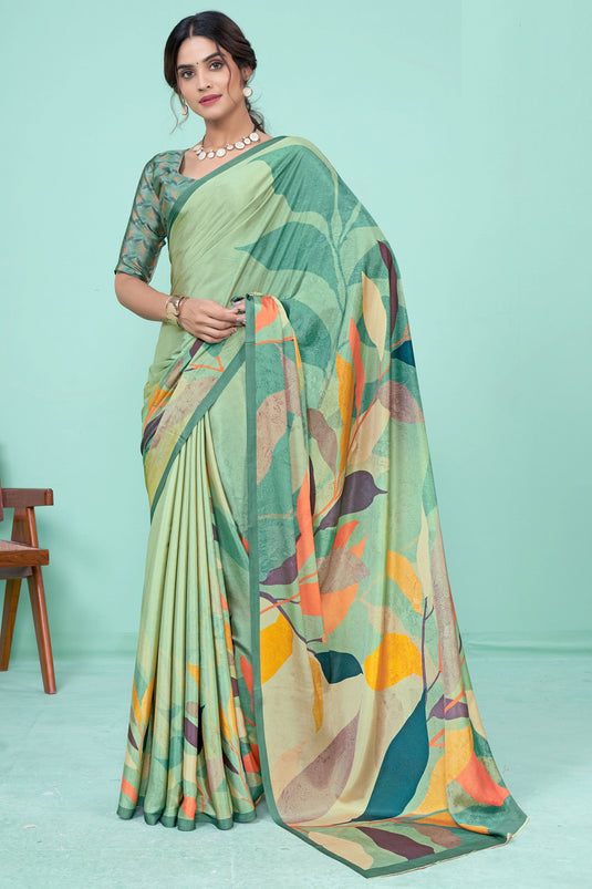 Delicate Multi Color Crepe Fabric Casual Saree With Printed Work