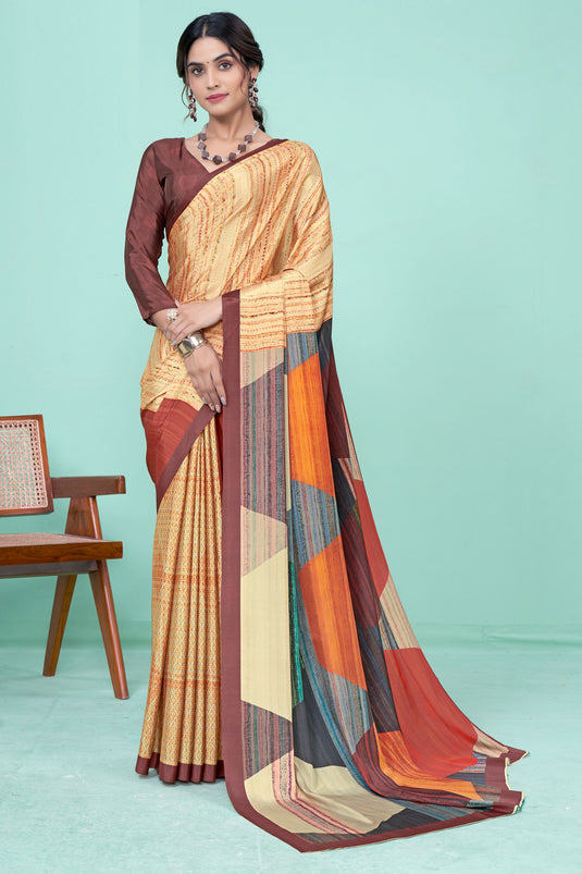 Blazing Multi Color Printed Crepe Fabric Casual Saree