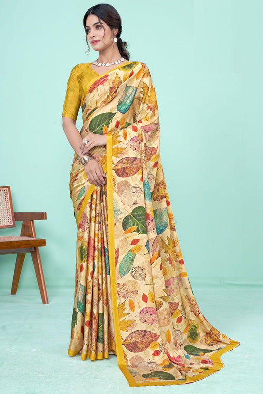 Exquisite Printed Work Crepe Fabric Casual Saree In Multi Color