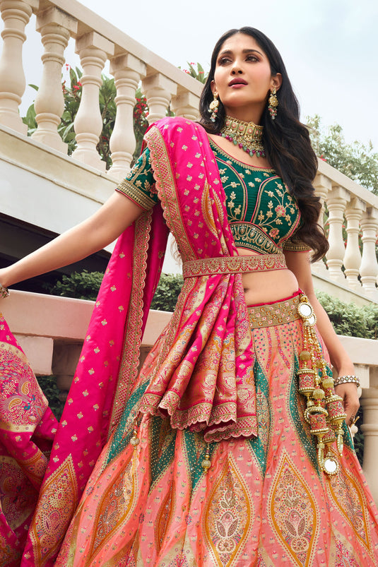 Awesome Silk Fabric Pink Color Wedding Wear Bridal Lehenga