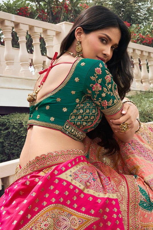 Awesome Silk Fabric Pink Color Wedding Wear Bridal Lehenga