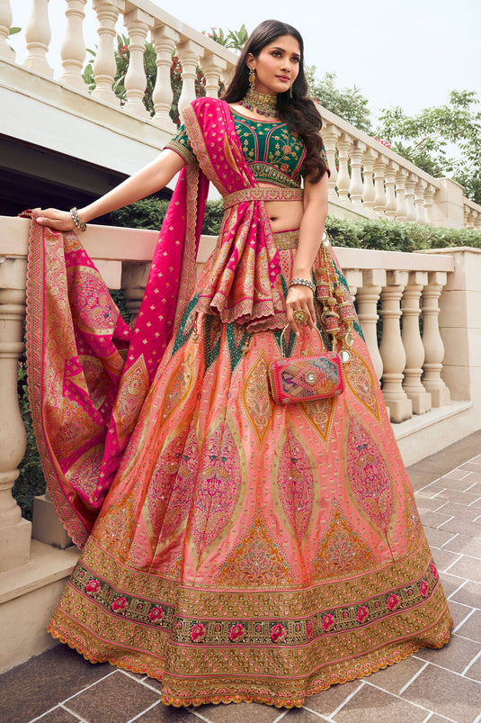 Awesome Silk Fabric Pink Color Wedding Wear Bridal Lehenga