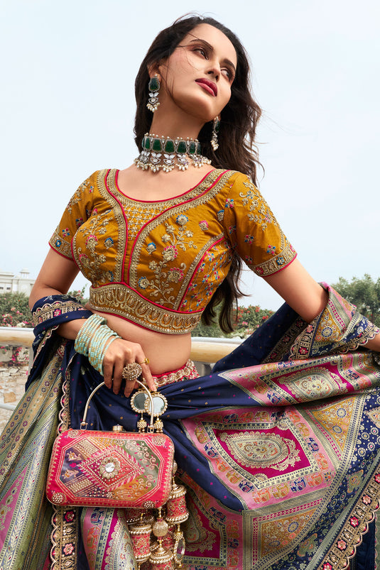 Gorgeous Wedding Wear Multi Color Bridal Lehenga In Silk Fabric