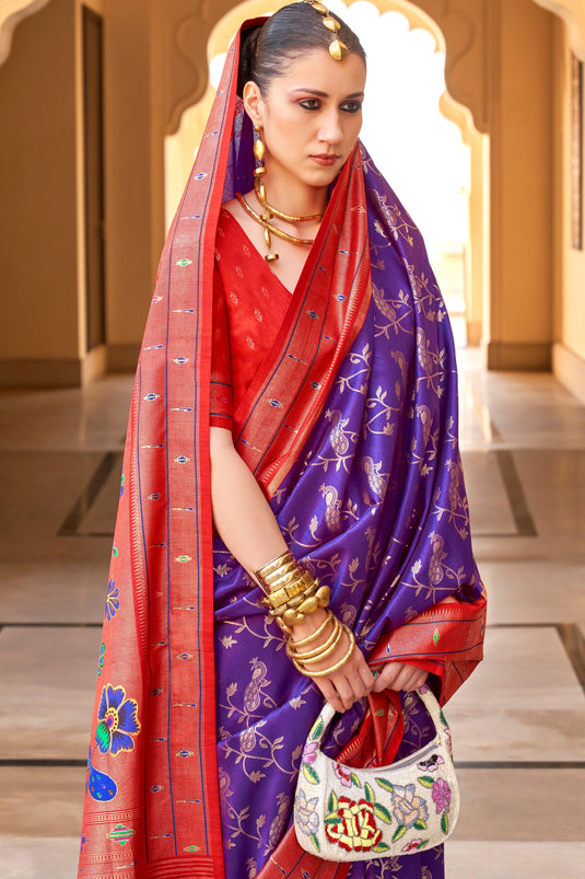 Purple Color Weaving Work Function Wear Art Silk Saree