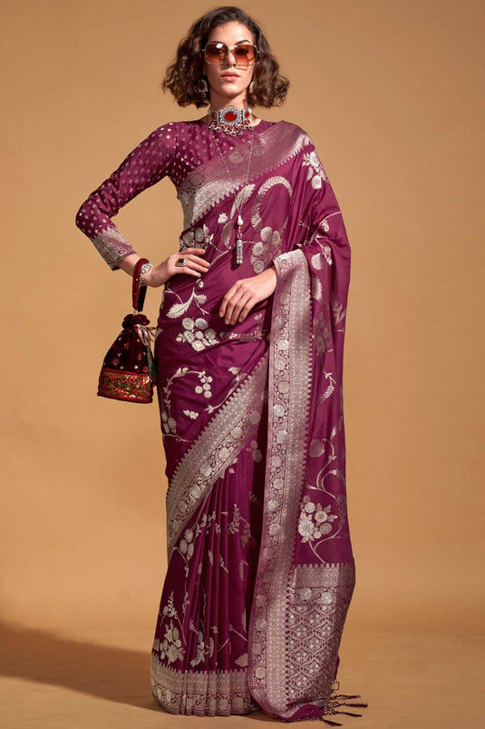 Magenta Color Weaving Work Brilliant Georgette Saree