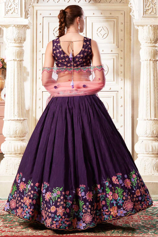 Silk Fabric Captivating Purple Color Lehenga