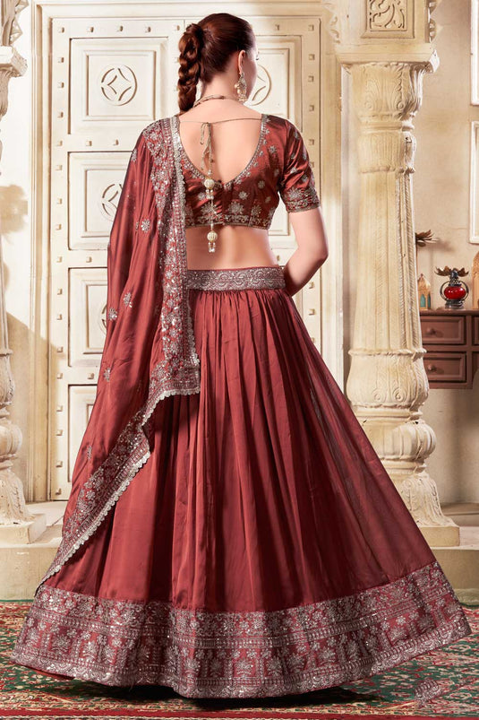 Rust Color Silk Fabric Glamorous Look Lehenga