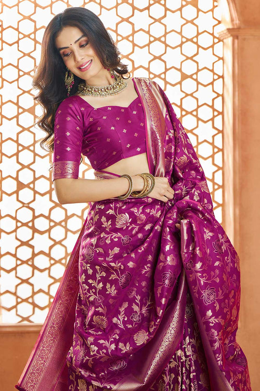 Entrancing Banarasi Silk Saree In Purple Color With Weaving Work