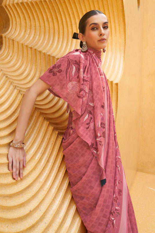 Pink Color Sober Saree In Georgette Fabric