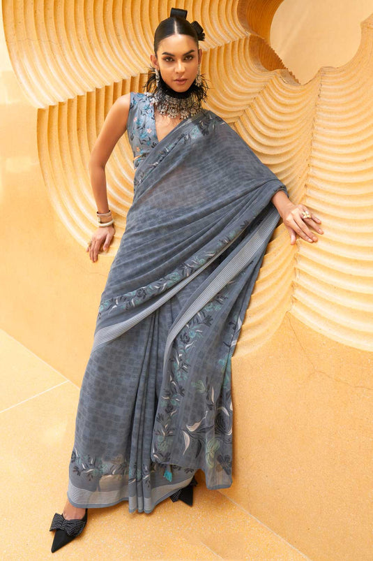 Creative Grey Color Georgette Fabric Saree