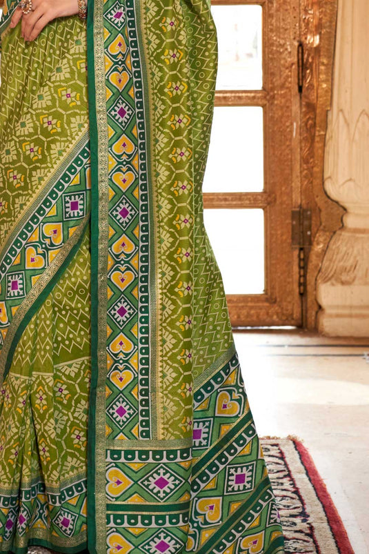 Excellent Green Color Patola Printed Art Silk Saree